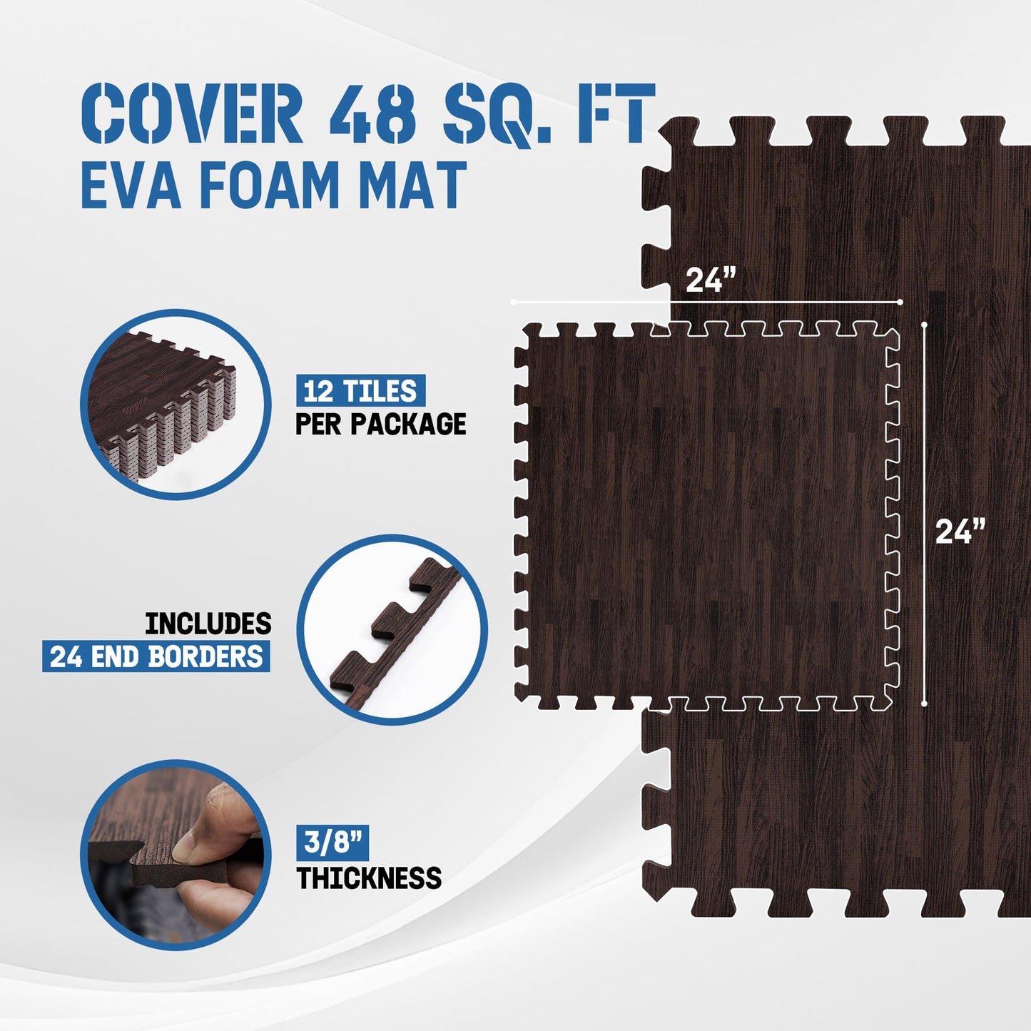 Yes4All EVA Interlocking Mats, Puzzle Floor Tiles, Foam Floor Padding with Border for Furniture, Home Space, Living Room, Garage 48 SQFT