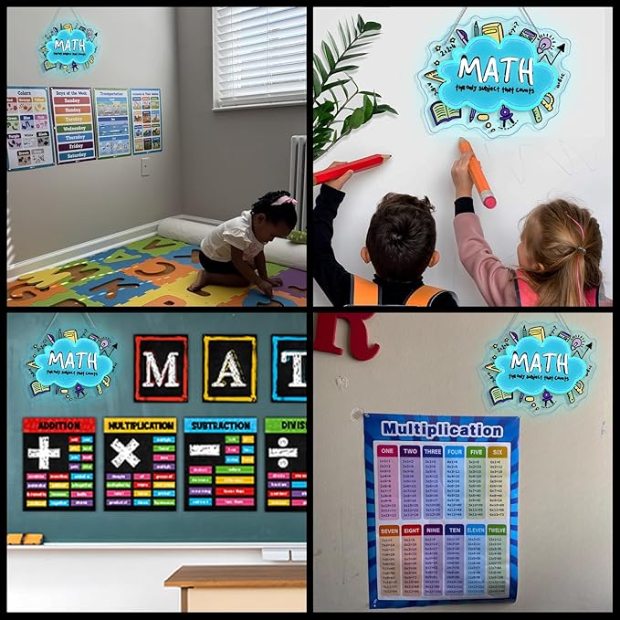 Horseneon Math Neon Sign Educational LED Wall Decor for Classrooms, Study Rooms & Math Teacher Gifts, USB-Powered with Adjustable Brightness, Scientific-Themed Lighting