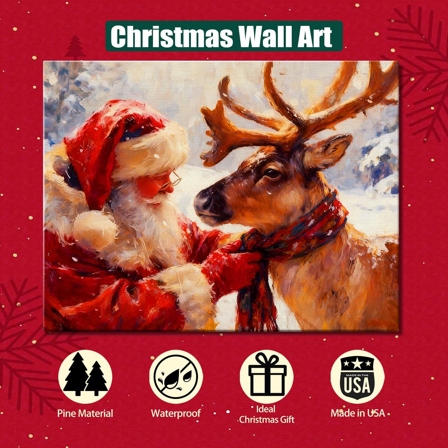 Santa's Reindeer Framed Christmas Wall Art - Festive Holiday Canvas Prints for Living Room Decor, Santa Claus Themed Bedroom Wall Decoration, Ready-to-Hang Christmas Gift Artwork for Home & Office