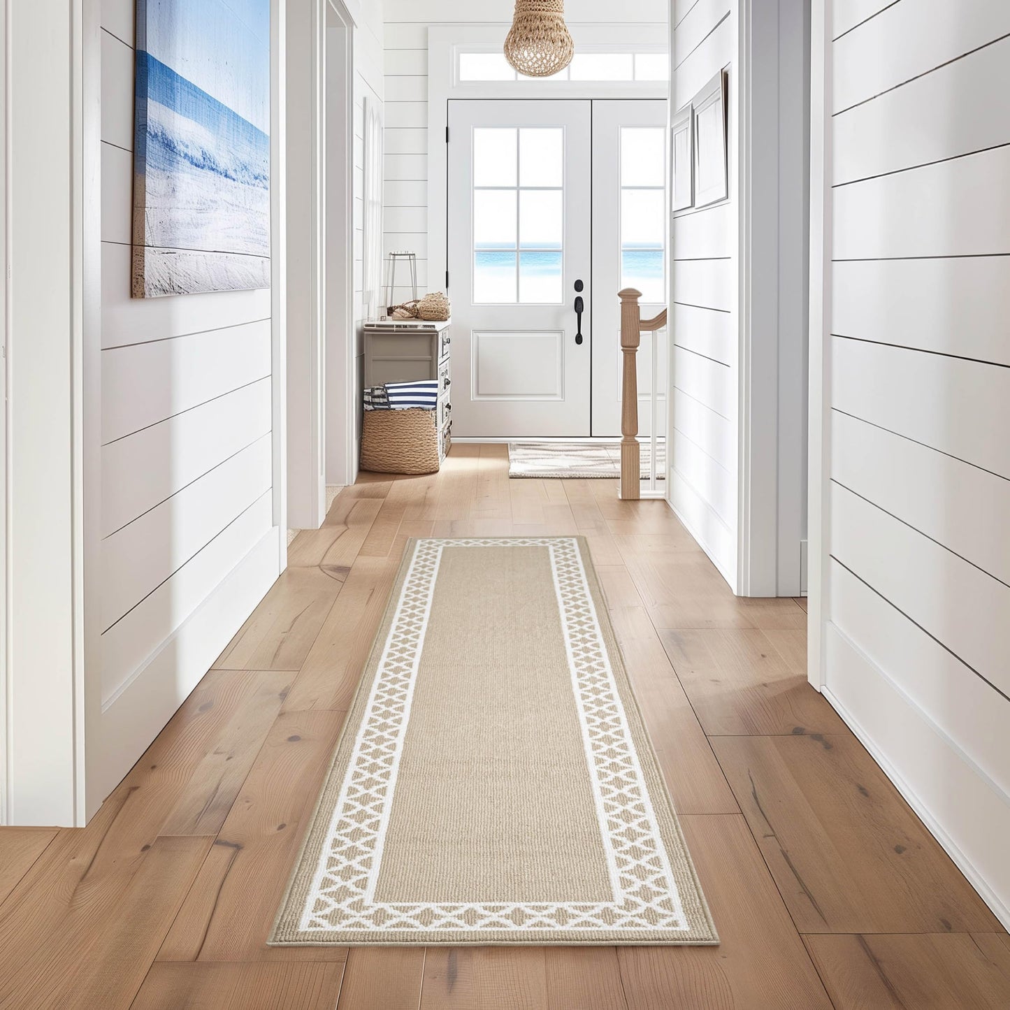 Nautica – Runner Rug | Indoor Runners for Hallways and Entry Rugs| Non-Slip and Non-Skid Entry and Kitchen Door Mat| Machine Washable Entryway Carpet Rugs | 2'2" x 8'| Trellis Beige