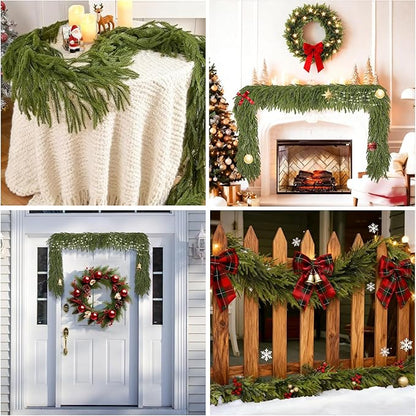 6 Ft 2 Pcs Norfolk Pine Christmas Garland - Artificial Faux Pine Needles Real Touch Winter Garland - Indoor/Outdoor Holiday Greenery Garlands for Fireplace Mantle, Staircase, Window Decor