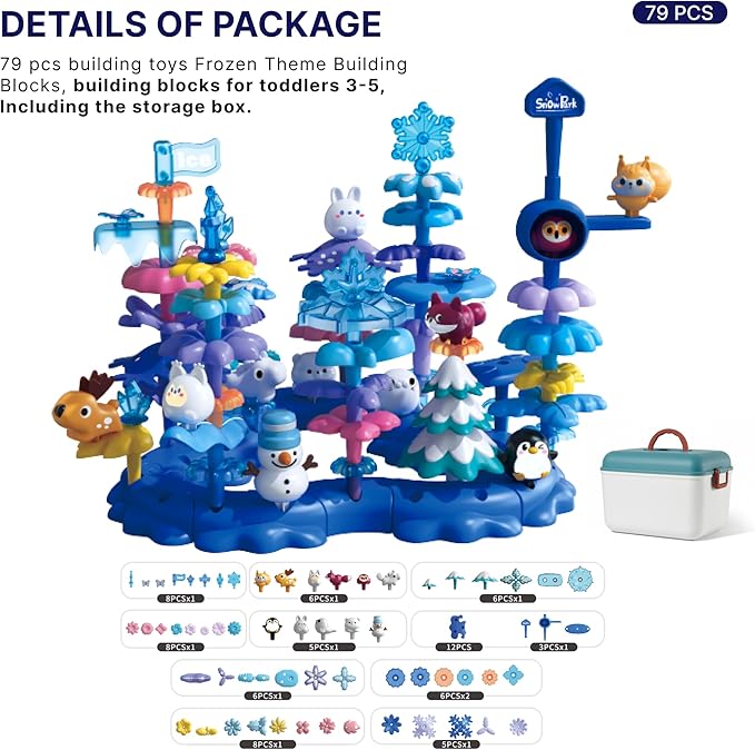 ICY World Building Toys for Girls &amp Boys Age 3-5+ 79 PCs Large Block Arctic Animals Set with 10 Figures (Snowman Penguin Bear) Creative STEM Learning Gift for Kids (ICY-World-L2
