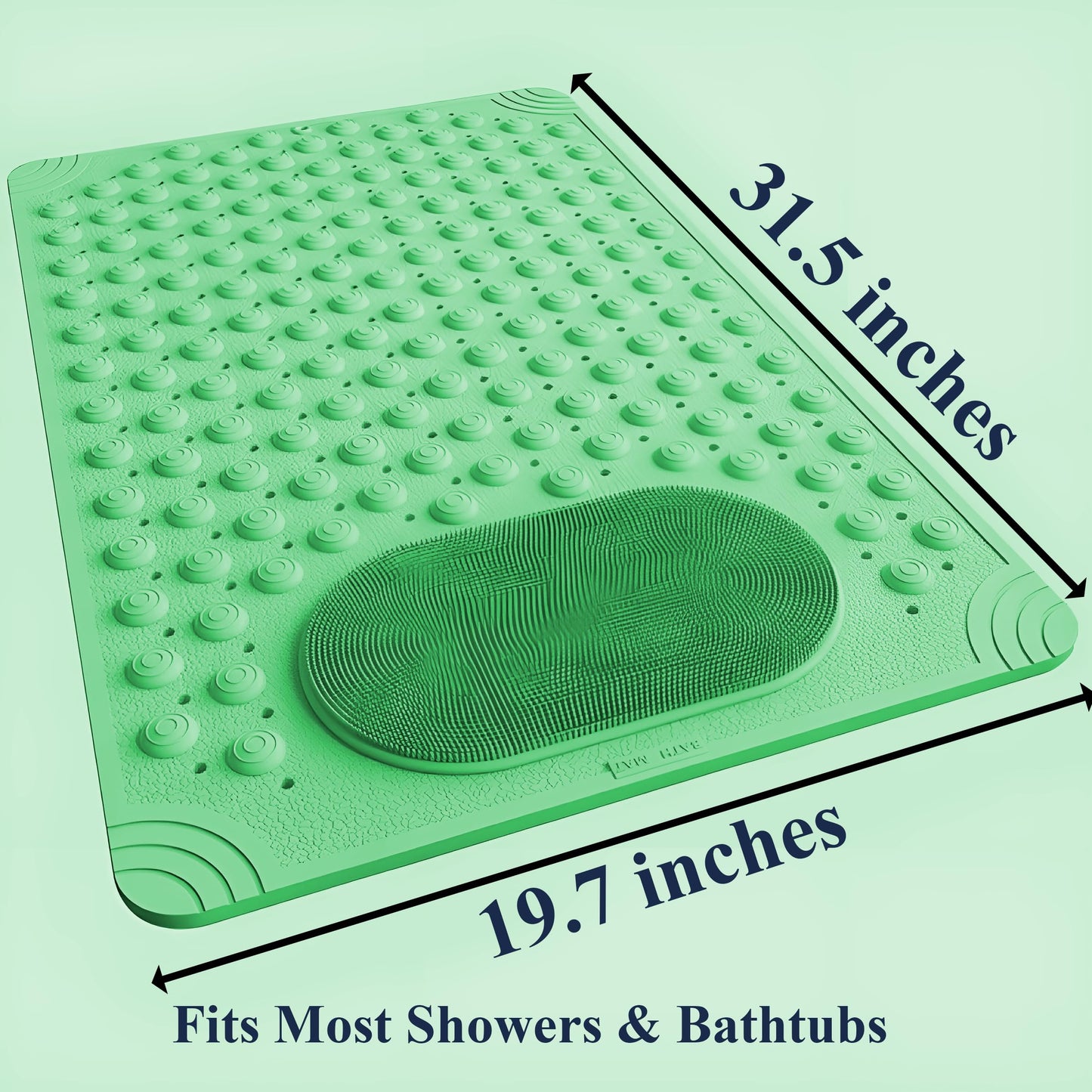 Bath Mat for Tub and Shower – Anti-Slip with Suction Cups, Exfoliating Foot Scrubber, Drain Holes & Massage Points – PVC, 19.7” x 31.5” – Non-Slip Mat for Seniors, Families, Spa Use