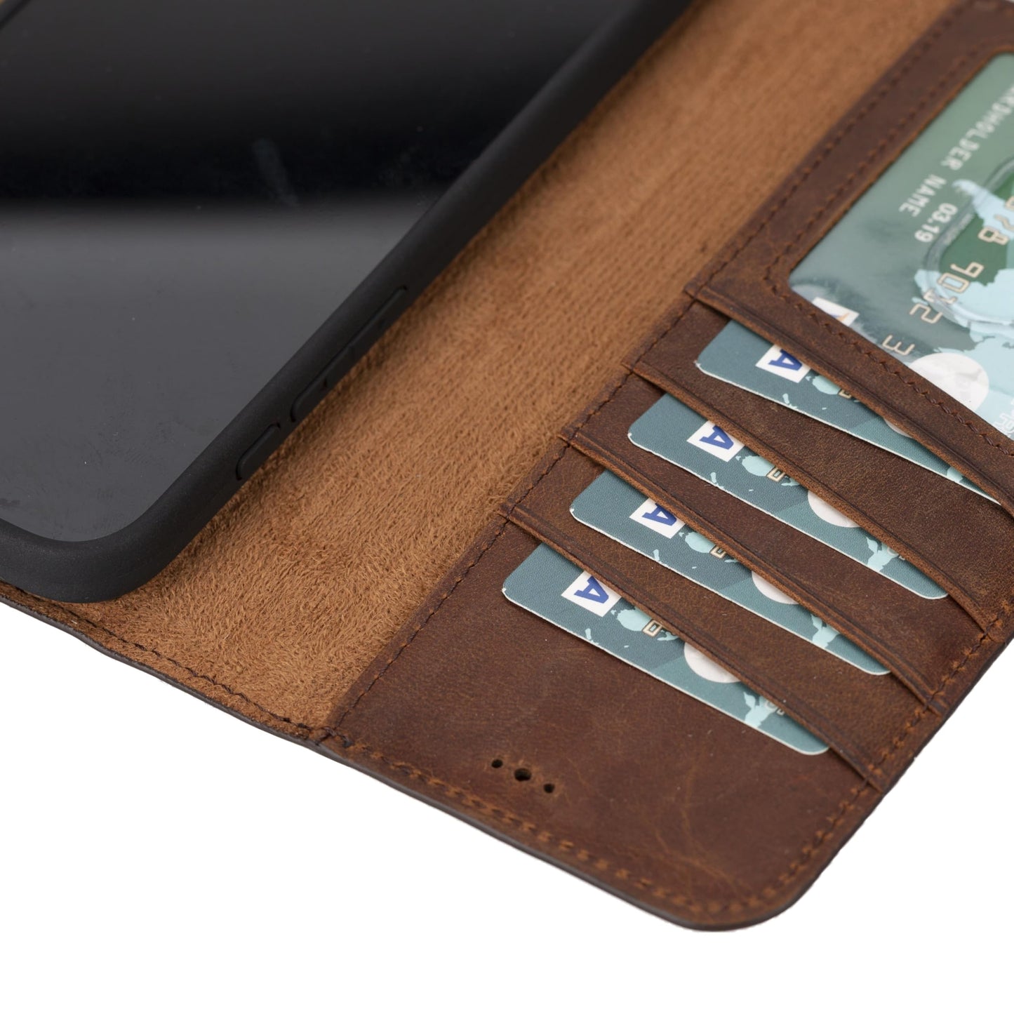 VENOULT Detachable Wallet Case for iPhone 15 Pro MAX, 4 Card Holder Wallet, Man or Women Folio Cover, Compatible with Magsafe, RFID, Genuine Leather, Kick Stand (Vintage Brown)