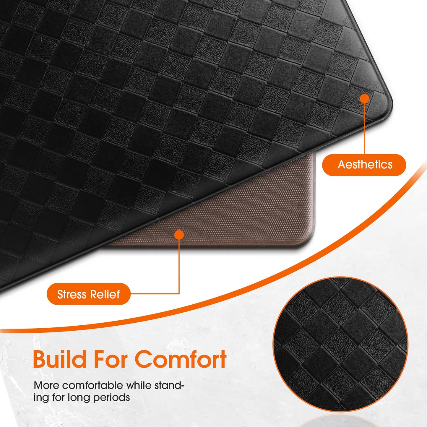 TranquilRelax 2-Piece Anti-Fatigue Kitchen Mats, Cushioned Non-Slip Waterproof Sink & Stove Floor Mats, Comfortable Standing Rug Set for Kitchen, Laundry & Entryway Black