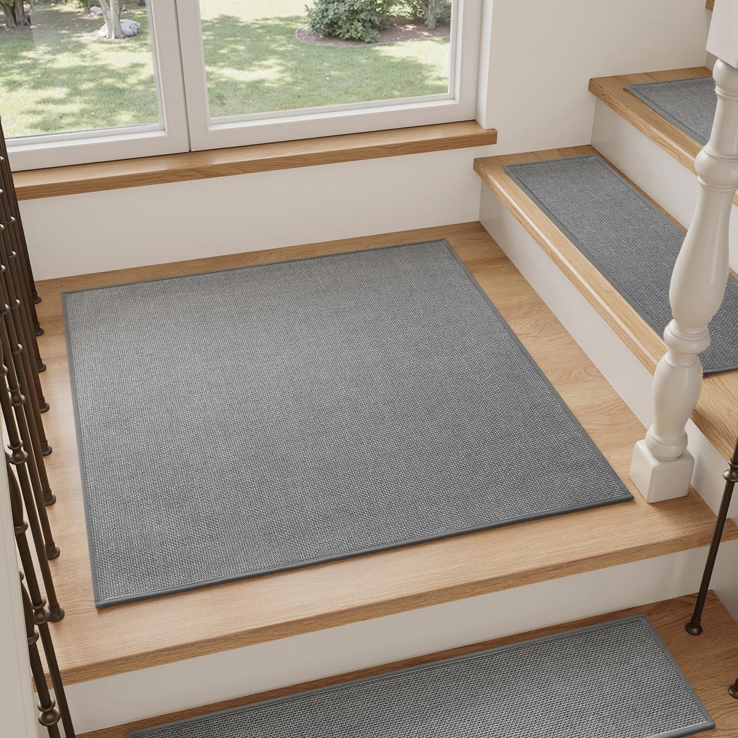 PADOOR Stair-Treads Landing Mat Non Slip Indoor, Square Stair-Runners for Wooden Steps Rubber Backing, Reusable Carpet Stair Treads, Durable Stair-Carpet Treads for Kids and Dogs 31"x31" Grey