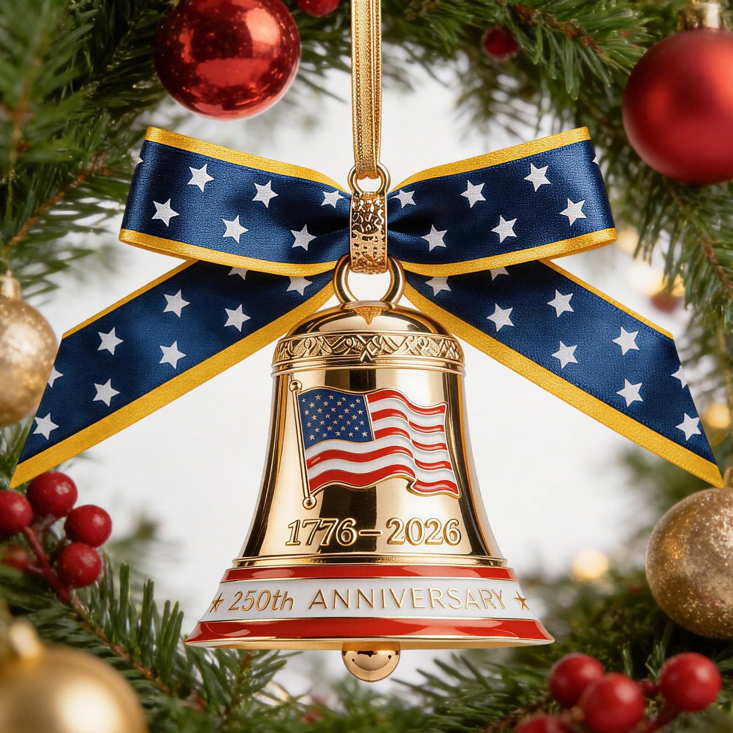 250 Anniversary USA Ornament for Fourth of July Decorations, 3D Metal 1776-2026 Liberty Bell Patriotic Ornaments Independence Day Decorations, 4th of July Gifts for Men Women