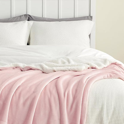Bedsure GentleSoft Sherpa Fleece Blankets Queen Size for Bed - Thick and Warm Throw for Girls, Soft Fuzzy Plush Queen Blanket for Winter, Pink, 90x90 Inches