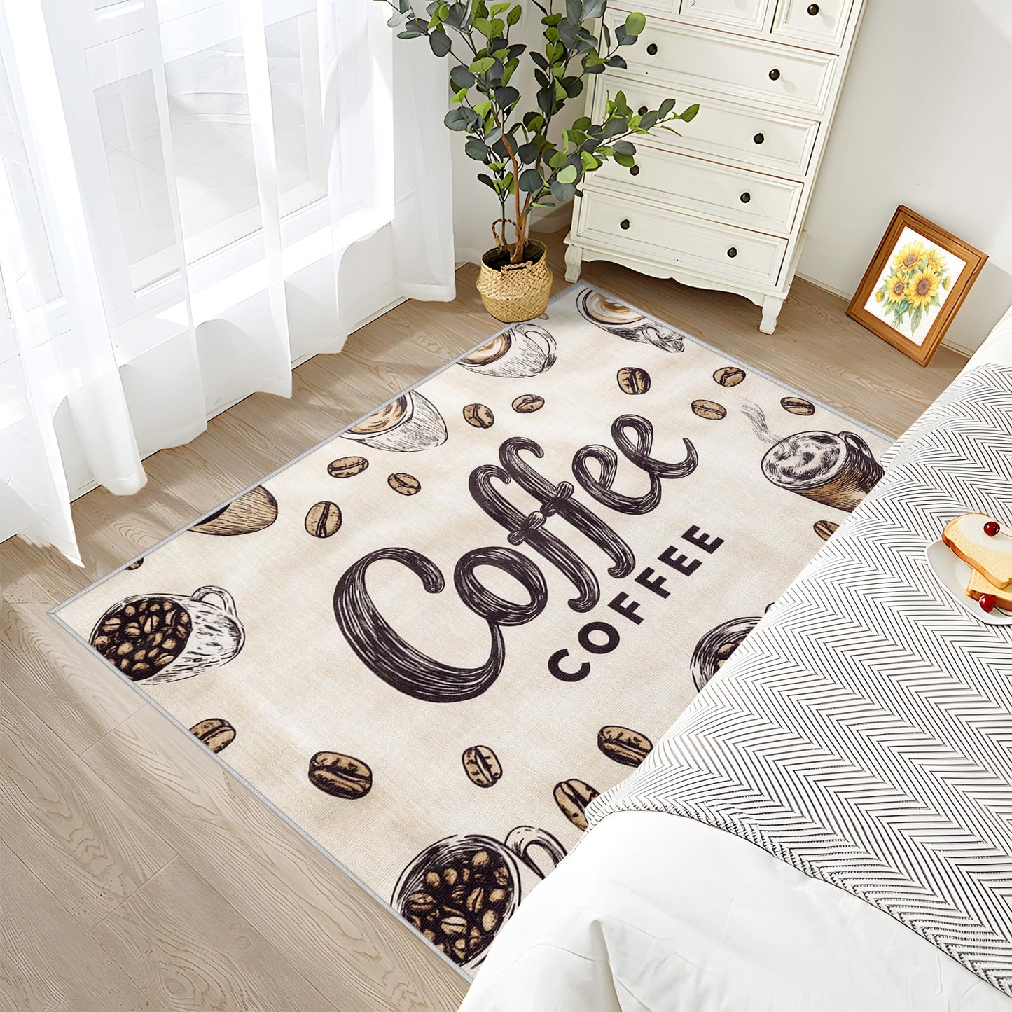 Coffee Rug 5x6 - Coffee Bean Area Rugs for Living Room Bedroom - Kitchen Carpet - Washable Non Slip Durable - Cafe Home Decor & Gifts