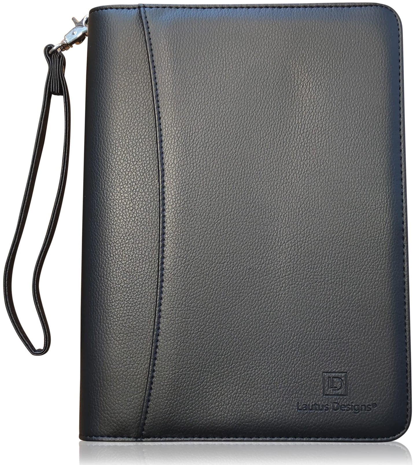 Zippered Portfolio Binder with Junior Legal 5x8 Notepad - Matt Black PU Faux Leather Business Padfolio Organizer Folder with 8 Inch Tablet Sleeve & Gift Box by Lautus Designs