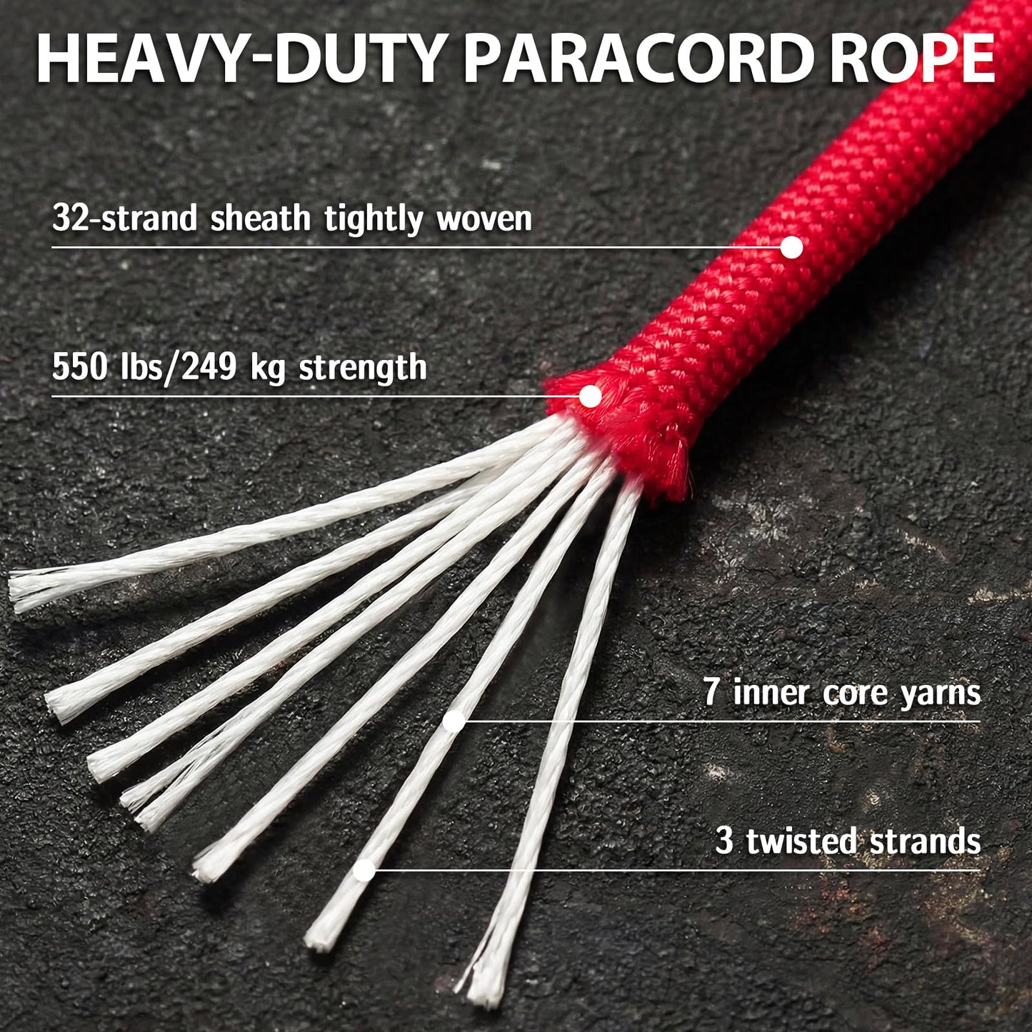 Grosun Paracord Rope Nylon Rope Parachute Cord 4mm 7 Strand String Tactical para Cord, 50/100/300/500/1000ft Nylon String for Crafting, Survival, Camping, Climbing, Gear (Black, 50 Feet)