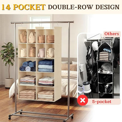 Ofiray-home 5 Tier Hanging Closet Organizer, 14 Compartments Sweater Organizer