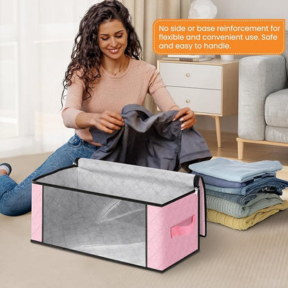 Fab totes 35L Closet Organizers and Storage, Foldable Under Bed Storage Containers, Storage bags for Organizing Bedroom, Closet, Clothing,Organization with Handle (4 Pack,Pink)