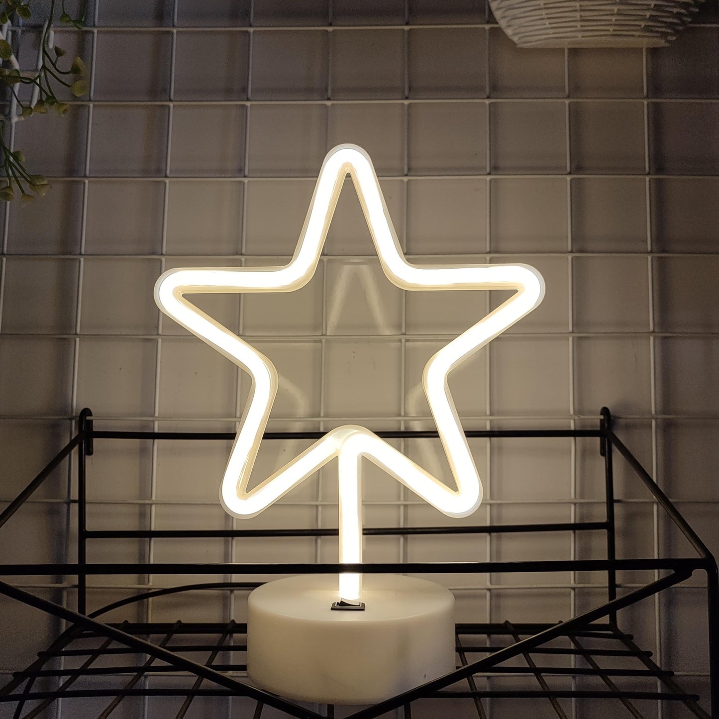 JYWJ Star Neon Signs with Holder Base,USB or 3-AA Battery Powered Neon Light,LED Desktop Wall Decoration,Various Parties,Decoration of Business Premises(Warm)