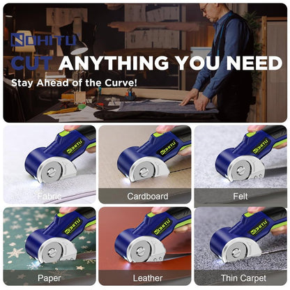Cordless Electric Scissors: 4V Rechargeable Rotary Cardboard Cutter, 3000mAh Battery, with LED Light & Safety Lock, 2 Blades, Electric Box Cutter for Fabric Carpet Carton Plastic Leather Cloth (Blue)