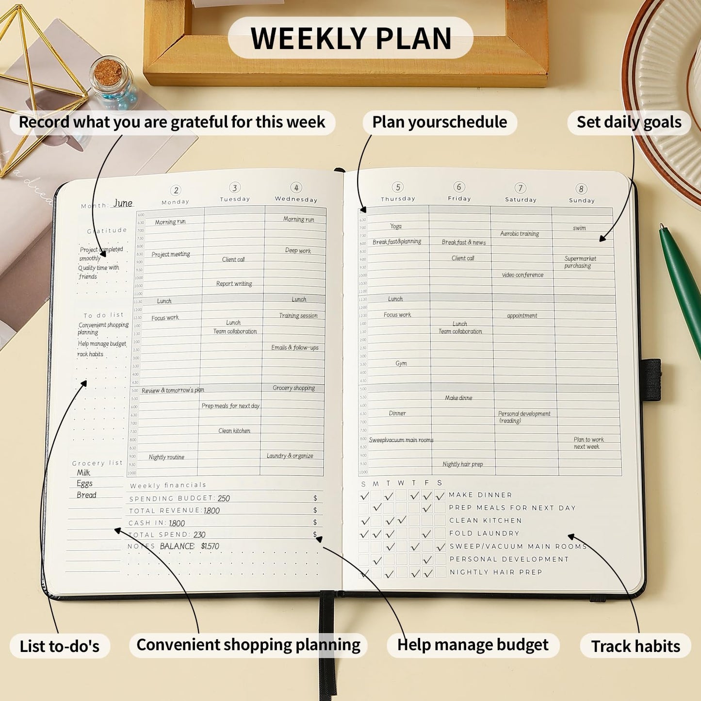 Planner 2025-2027, 36 Months Weekly and Monthly Planner with Budget & Goal Setting, 8.3" x 5.7", Flexible Cover, Daily Organizer with Inner Pocket, Bookmarks, Pen Holder for School Office Home, Black