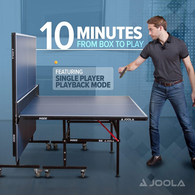 JOOLA Inside Professional MDF Indoor Ping Pong Table with Quick Clamp Table Tennis Net and Post Set - 10 Minute Easy Assembly - Tournament Quality - Foldable with Single Player Playback Mode, Blue