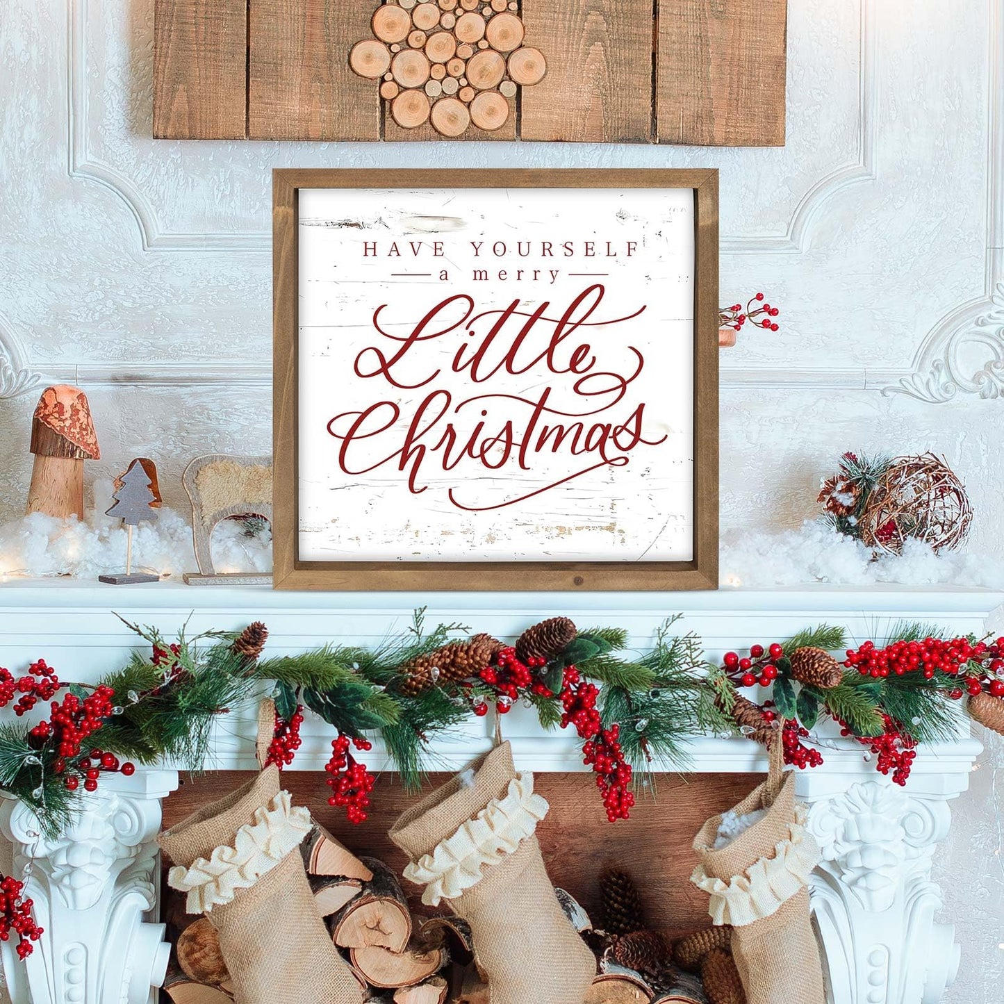 flangairy Have Yourself A Merry Little Christmas Sign, 11.8 Inch Wooden Xmas Wall Decor Art, Holiday Decorative Signage Table Shelf Mantel Bedroom Bathroom Rustic Farmhouse Decorations for Home Office