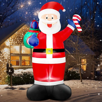 8 FT Christmas Inflatable Santa Claus Outdoor Blow Up Yard Decorations, Giant Blow Up Santa with Flashing Gift Bags & Candy, Build in LED Lights Xmas Decorations for Garden Holiday Party Lawn Decor