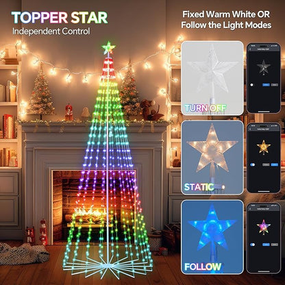 10 FT Smart Christmas Cone Tree Lights, 514 LED Lighted Outdoor Christmas Tree with Remote & App Control Timer, Music Sync, DIY RGB Color Changing for Indoor Outdoor Decorations