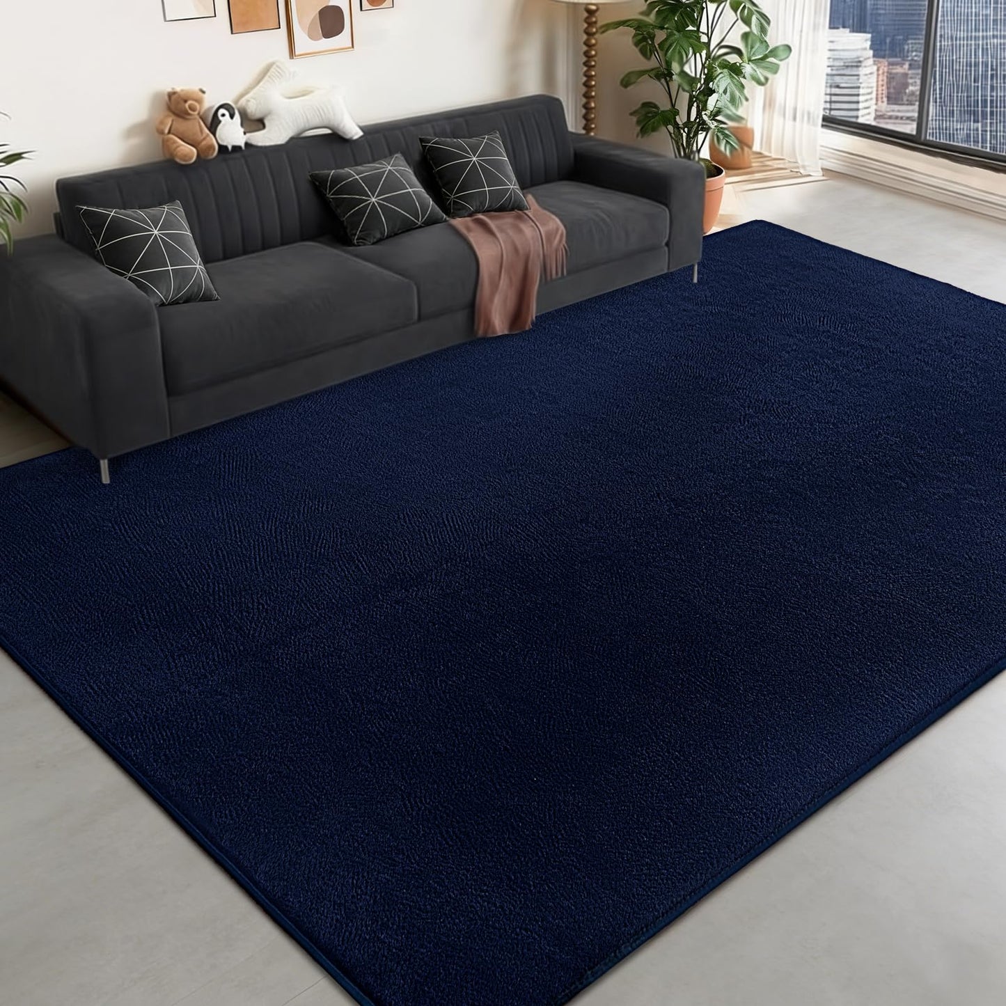 QDUIDU Large Area Rugs for Bedroom Living Room - 5x8 Feet Ultra Soft Navy Blue Rug Thickened with Memory-Foam, Solid Modern Minimalist Carpets for Home Decor, Non-Slip and Comfy Nursery Room Rugs