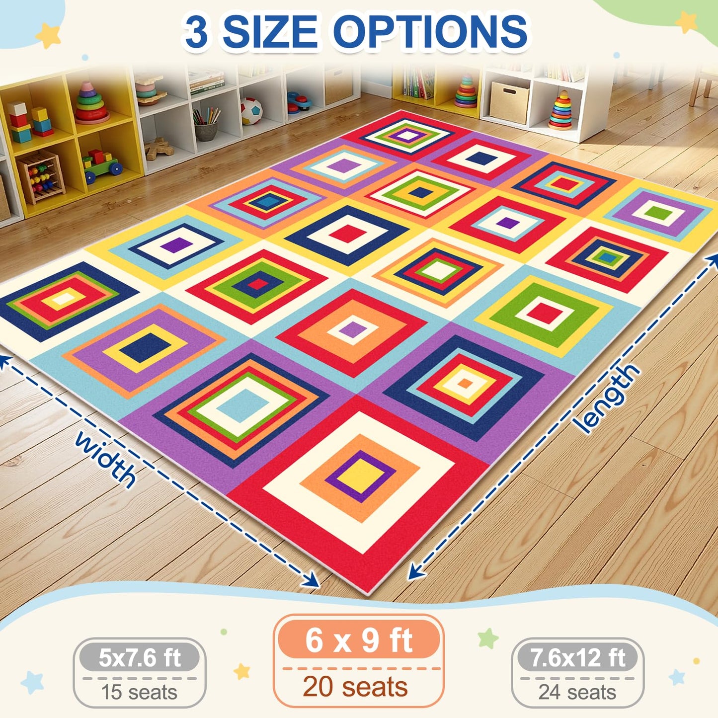 Classroom Rug for Kids, 6x9 ft Non-Slip Classroom Seating Carpet, Preschool Circle Time Rug for Kindergarten Daycare Nursery, Playroom Reading Corner Floor Mat, 20 Seats