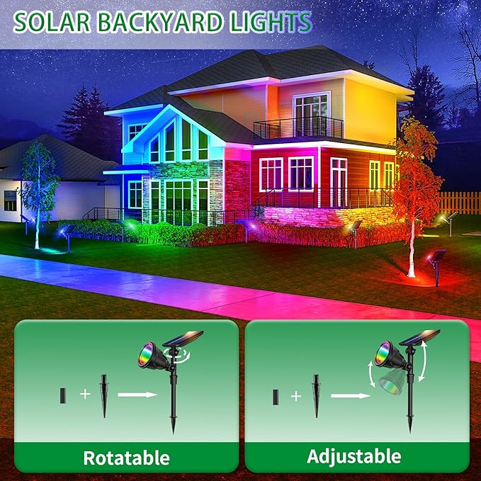 JSOT 2 Pack Halloween Color Solar Spot Light for Yard, RGB Solar Light Outdoor Waterproof Color Changing Spotlight Landscape Uplighting with 9 Lighting Options Decor for Backyard Walkway Tree Lawn
