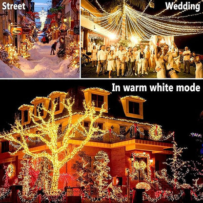 KNONEW 1000 LED 403FT Christmas Lights Outdoor Clear Wire Color Changing String Lights with 11 Modes & Timer Dimmable Fairy Light for Xmas Tree Roof Yard Wedding Decorations(Warm White to Multicolor)