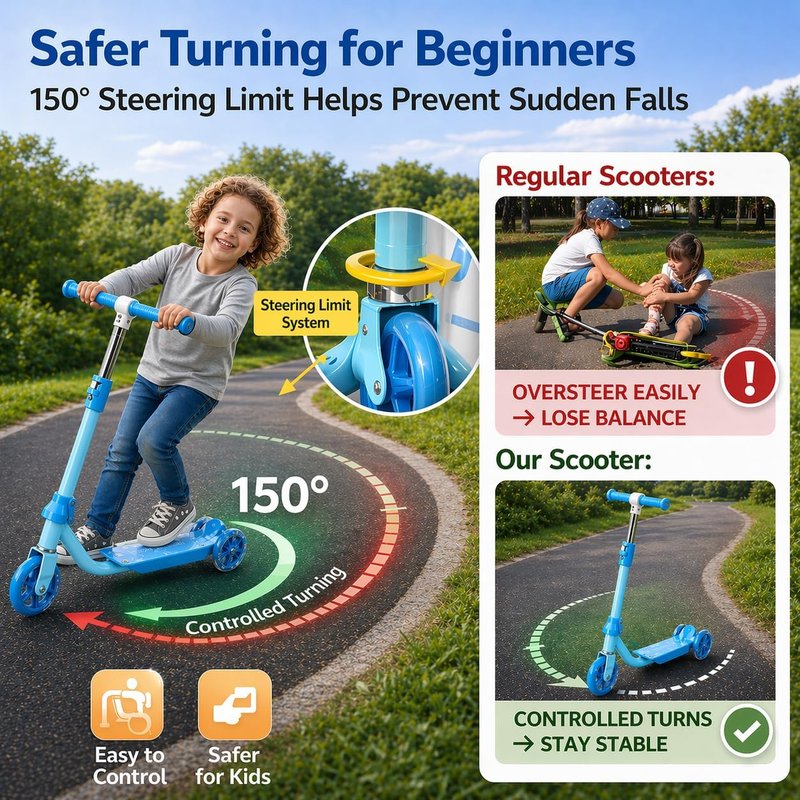 Kids Scooter for Ages 3-7 | Three-Wheel Toddler Kick Scooter with Light-Up Wheels, Adjustable Handlebar & Anti-Slip Deck - Blue