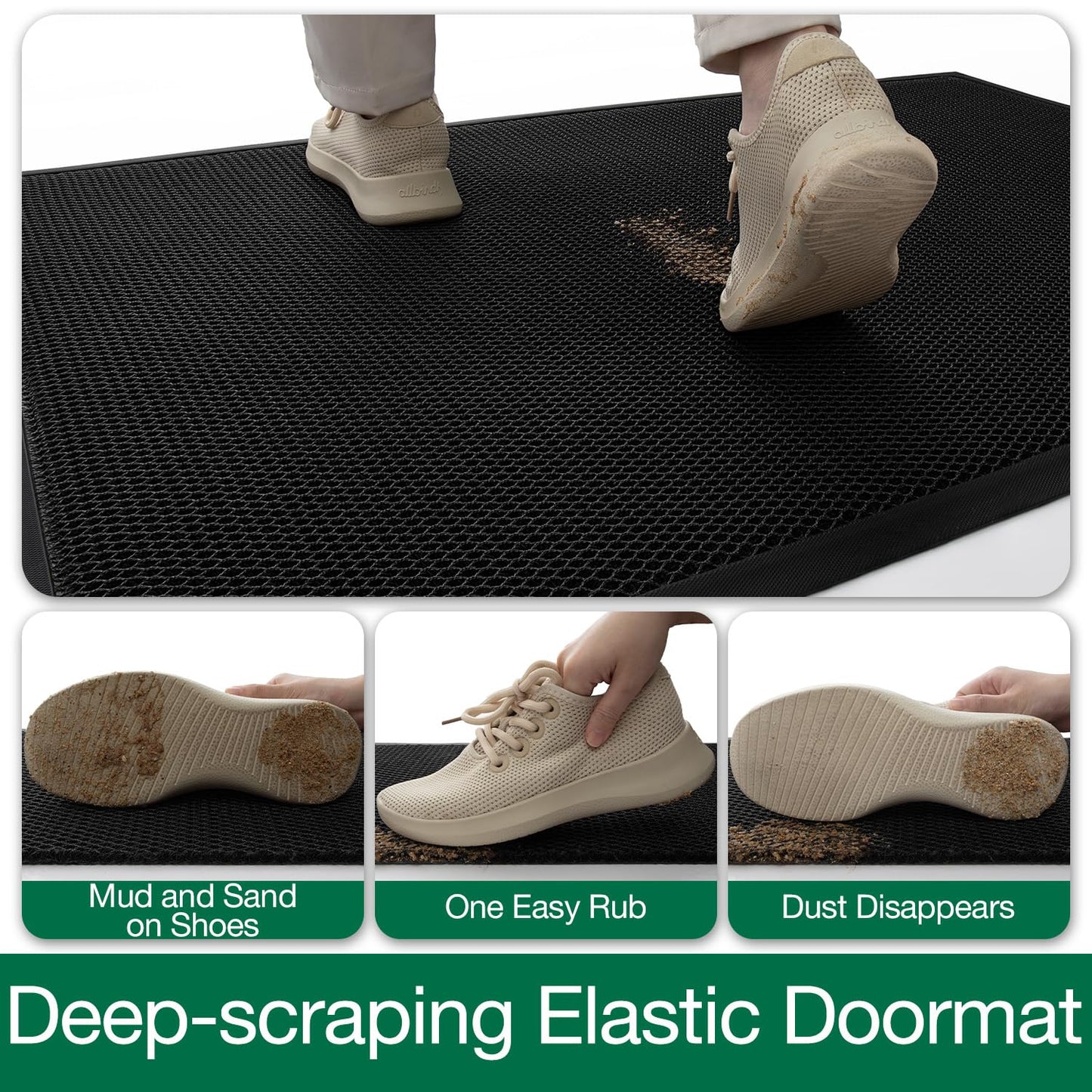 LUMI Front Door Mat for Outside Entrance 23.5''x35.5'', Heavy-Duty Dirt-Trapping Doormat with Durable Non-Slip Rubber Backing, Stain & Fade-Resistant Entry Mats, Black