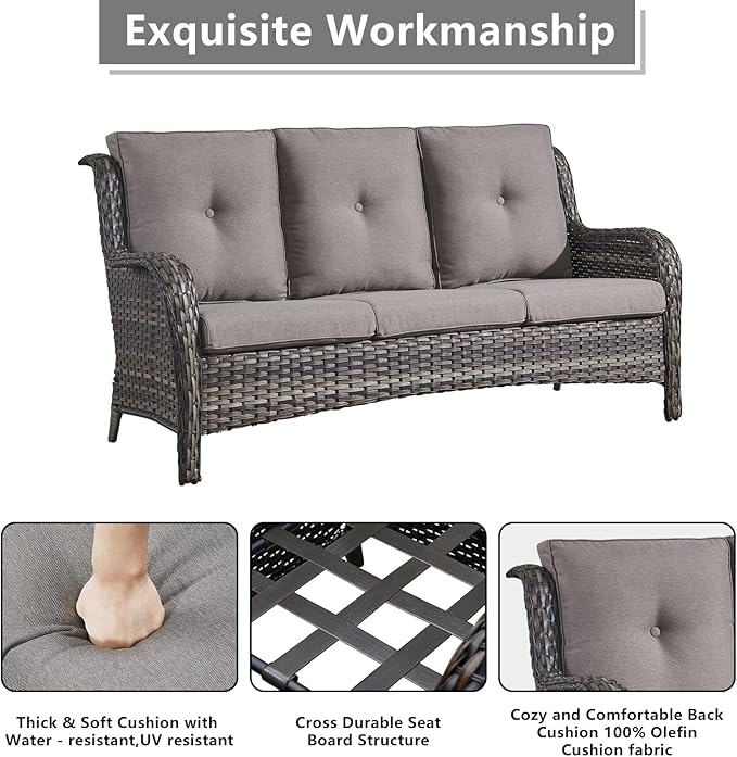 Rilyson Wicker Patio Furniture Set - 6 Piece Rattan Outdoor Sectional Conversation Sets with 2 Rocking Swivel Chairs,2 Ottomans and 2 Sofa for Porch Deck Garden(Mixed Grey/Grey)