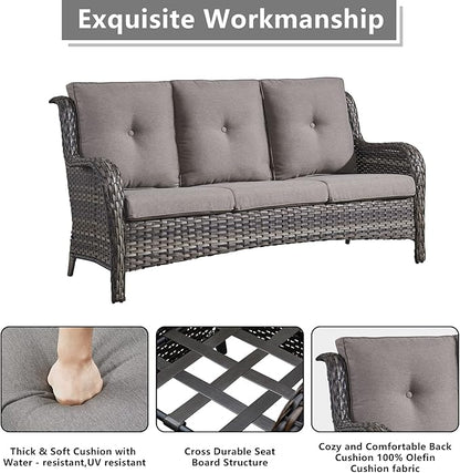 Rilyson Wicker Patio Furniture Set - 8 Piece Rattan Outdoor Sectional Conversation Sets with 4 Swivel Rocking Chairs,2 Ottomans,1 Sofa and 1 Coffee Table for Porch Deck Garden(Mixed Grey/Grey)
