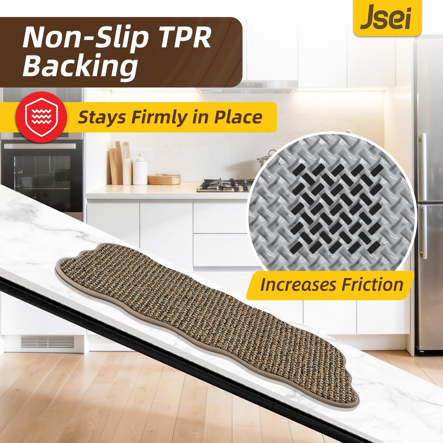 JSEI Scalloped Kitchen Rugs and Mats 2PCS, Kitchen Mats for Floor, Non-Slip Washable Kitchen Runner, Absorbent Rugs for Kitchen, Laundry & Sink, 17"x30"+17"x48", Taupe