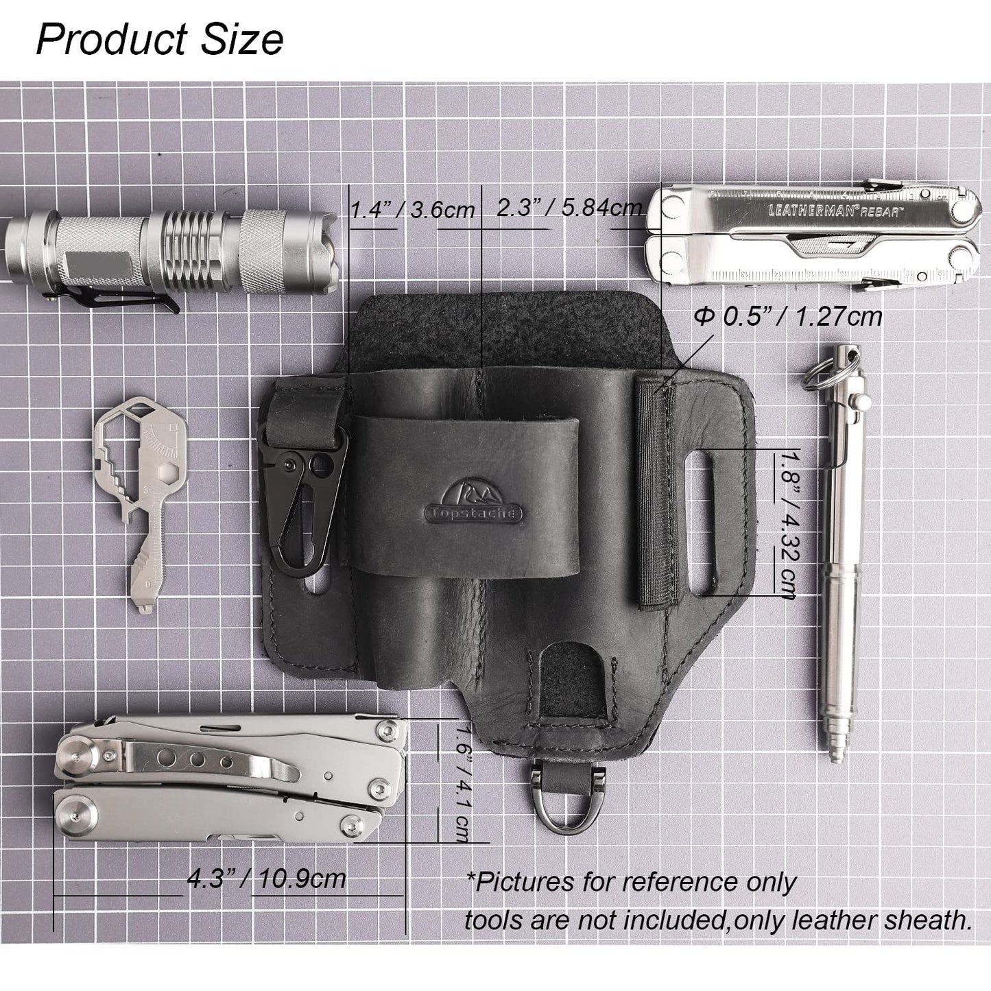 Topstache Leather Multitool Sheath,EDC Belt Organizer for Work and Daily Use,Leatherman Sheath,EDC Pocket Organizer for Flashlight and Multitool,Gifts for Men,Leather Sheath for Multitool,Black