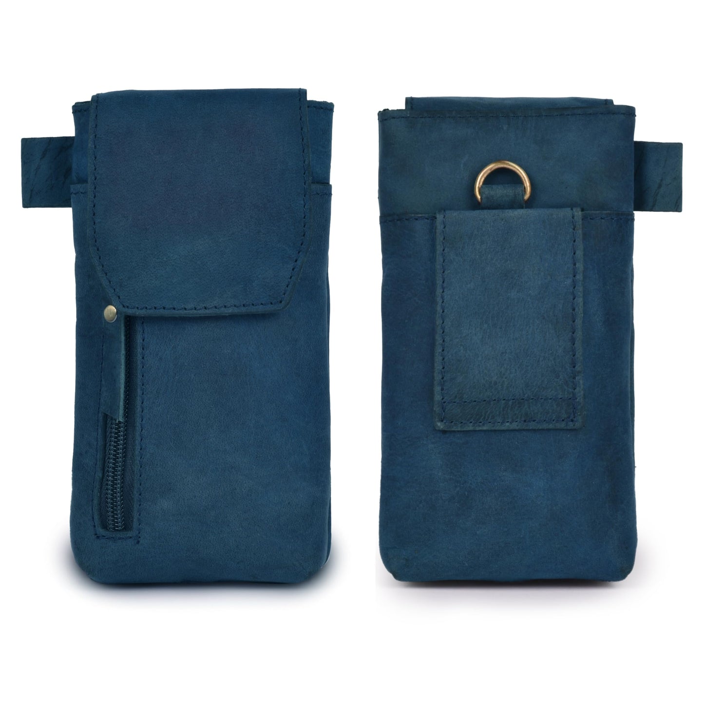 Leather Village Genuine Leather 7”x3.5” Phone Holster Pouch with Belt Clip, Magnetic Closure, ID Card Holder - Blue Universal Case for iPhone, Samsung Galaxy, Google Pixel