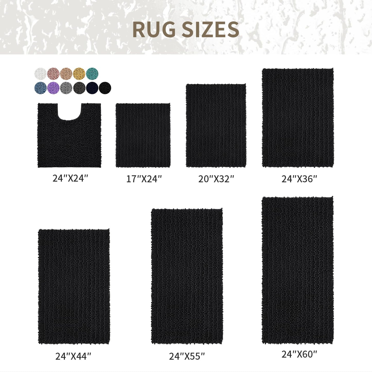 Ruggnovea Bathroom Rugs Non Slip Washable 32x20, Extra Thick Soft Chenille Absorbent Bath Mat, High Density Barrier Non Slip Backing, Quick Dry Plush Shaggy Floor Carpet for Tub&Shower, Black