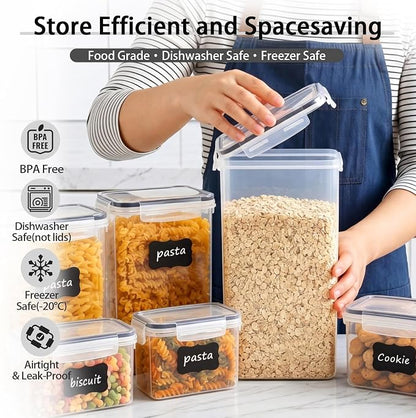 30 PCS Airtight Food Storage Containers with Lids, BPA Free Clear Plastic Kitchen and Pantry Organization and Storage Set for Flour, Sugar, Cereal, Pasta, Includes 30 Labels and Marker