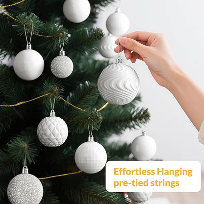 Annecy Christmas Tree Ornaments - 36 PCS Shatterproof Christmas Ball Ornaments Set for Holiday, Wreath & Party Decorations (Multi-Size, White)