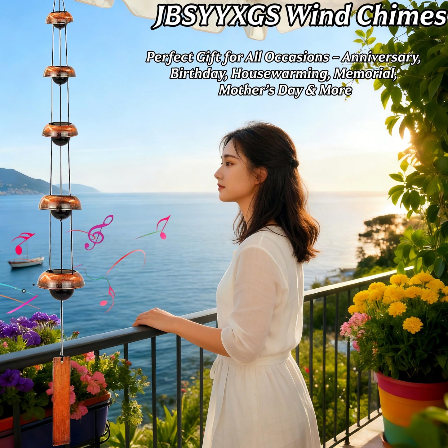 JBSYYXGS 36.8” Handcrafted Copper Wind Chimes – Deep Tone Bells for Garden, Patio, Porch & Zen Décor – Unique Feng Shui, Meditation & Relaxation Gifts for Mom, Dad, Memorial Gardens