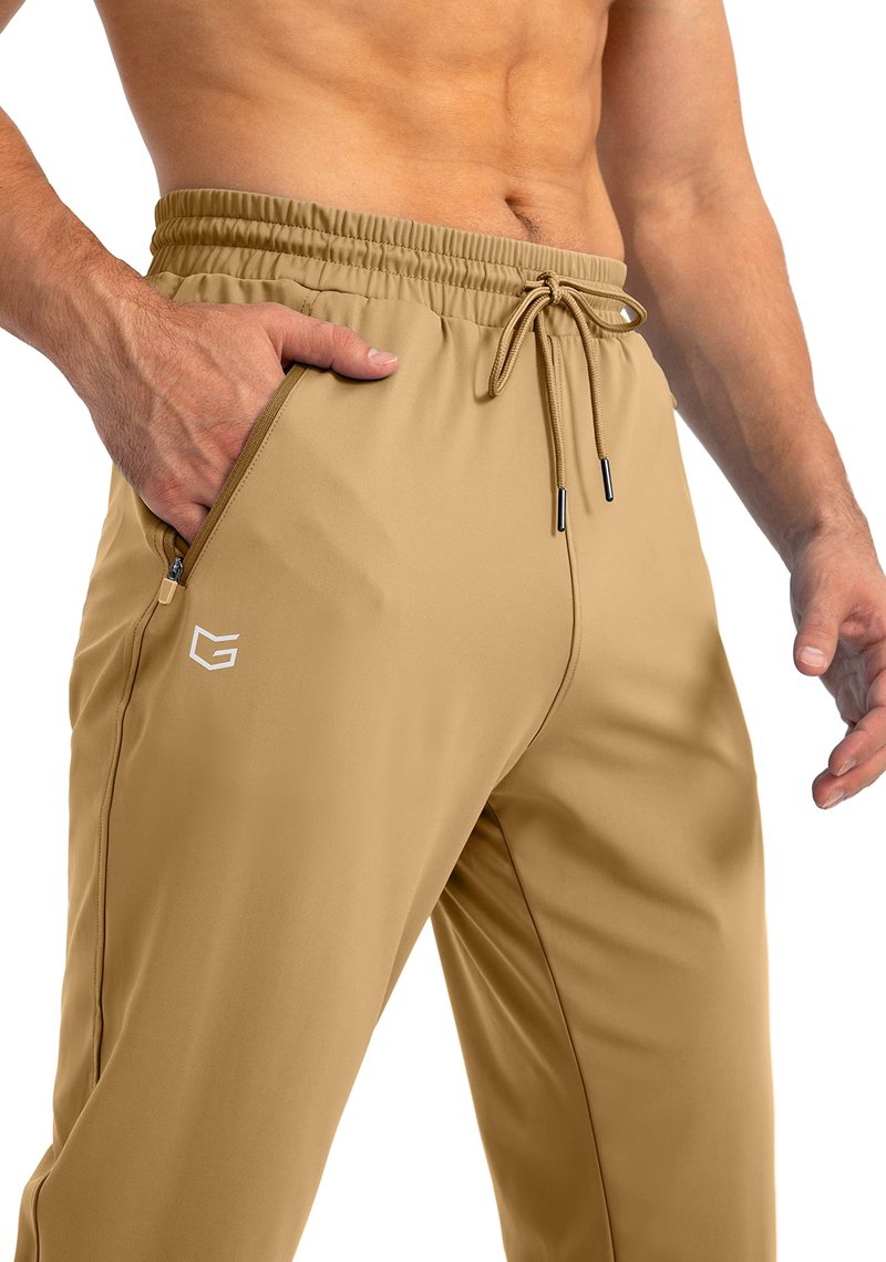G Gradual Men's Sweatpants with Zipper Pockets Tapered Joggers for Men Athletic Pants for Workout, Jogging, Running (Dark Khaki, Small)