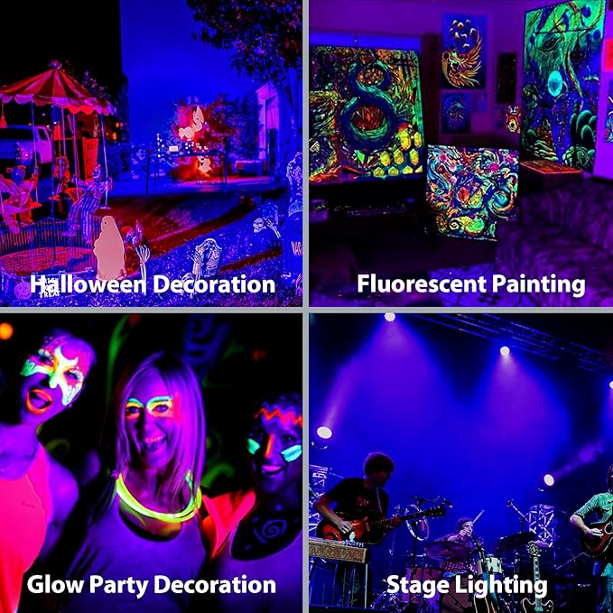 Onforu 18W Black Light Spotlight Outdoor, IP65 Waterproof Blacklight Spot Lights, 385-400nm Wavelength, Plug-in Halloween Black Lights for Glow Party, Body Paint, Stage Lighting, Neon Decor (1 Pack)