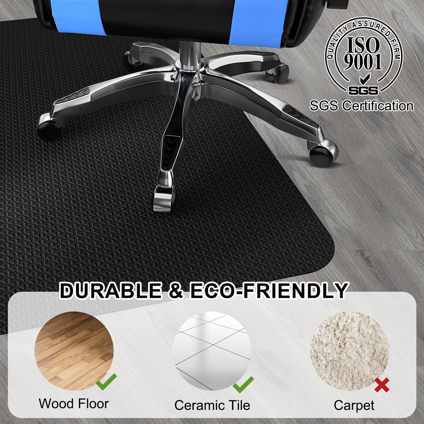 Office Chair Mat for Hard Floor, 60"x75" Large Durable Computer Chair Mat, Unique Y-Shaped Pattern Floor Protector Rug for Rolling Chairs, Anti-Slip Waterproof Desk Floor Mat for Work, Home, Gaming