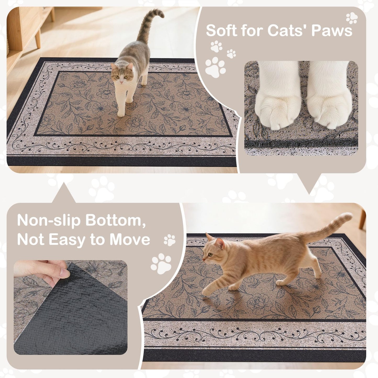 Hedgeink Cat Litter Mat Trapping Rug 33"x22", Large Litter Box Mat for Floor, Non-Slip Waterproof Backing, Soft Mesh Easy to Clean Pet Mat for Cat Brown