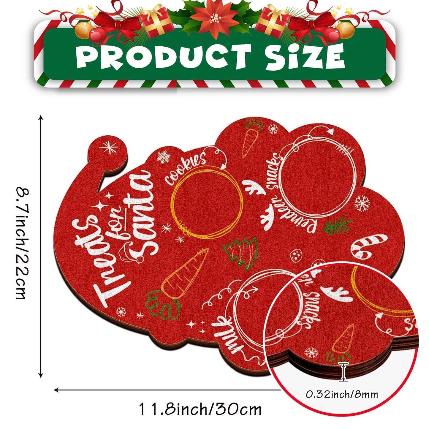 Santa Cookie Plate Christmas Wooden Treat Tray Platter Mat Xmas Eve Table Decorations Milk and Candy Board for Kids Christmas Party Supplies