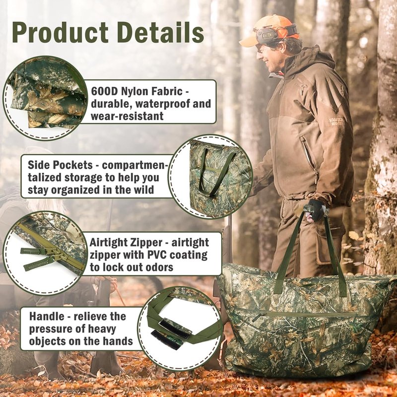 Camouflage Scent Control Bag - Extra Large 42 x 26 Inch Waterproof Smell Proof Storage for Hunting Gear