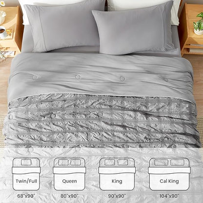 Cozy Bliss Cooling Comforter King Size Seersucker Plaid, Q-Max 0.4 Reversible Lightweight Cooling Blanket, Breathable Silk Smooth Summer Bedding Quilt for Hot Sleepers Night Sweats Dark Grey