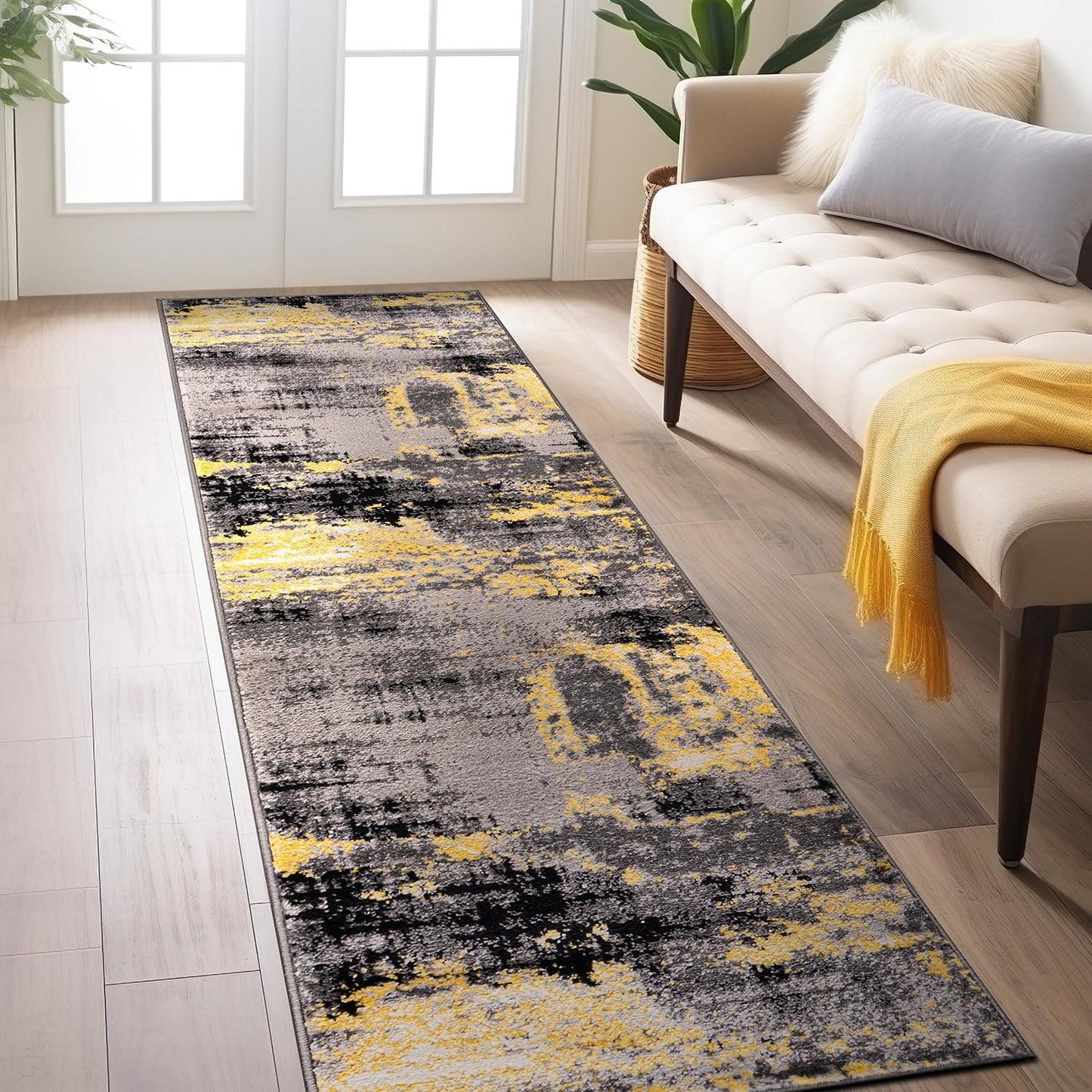 Rugshop Modern Abstract Design Non Shedding Soft Ideal for Living Room,Bedroom,Kitchen Runner Rug 2' x 7' Yellow