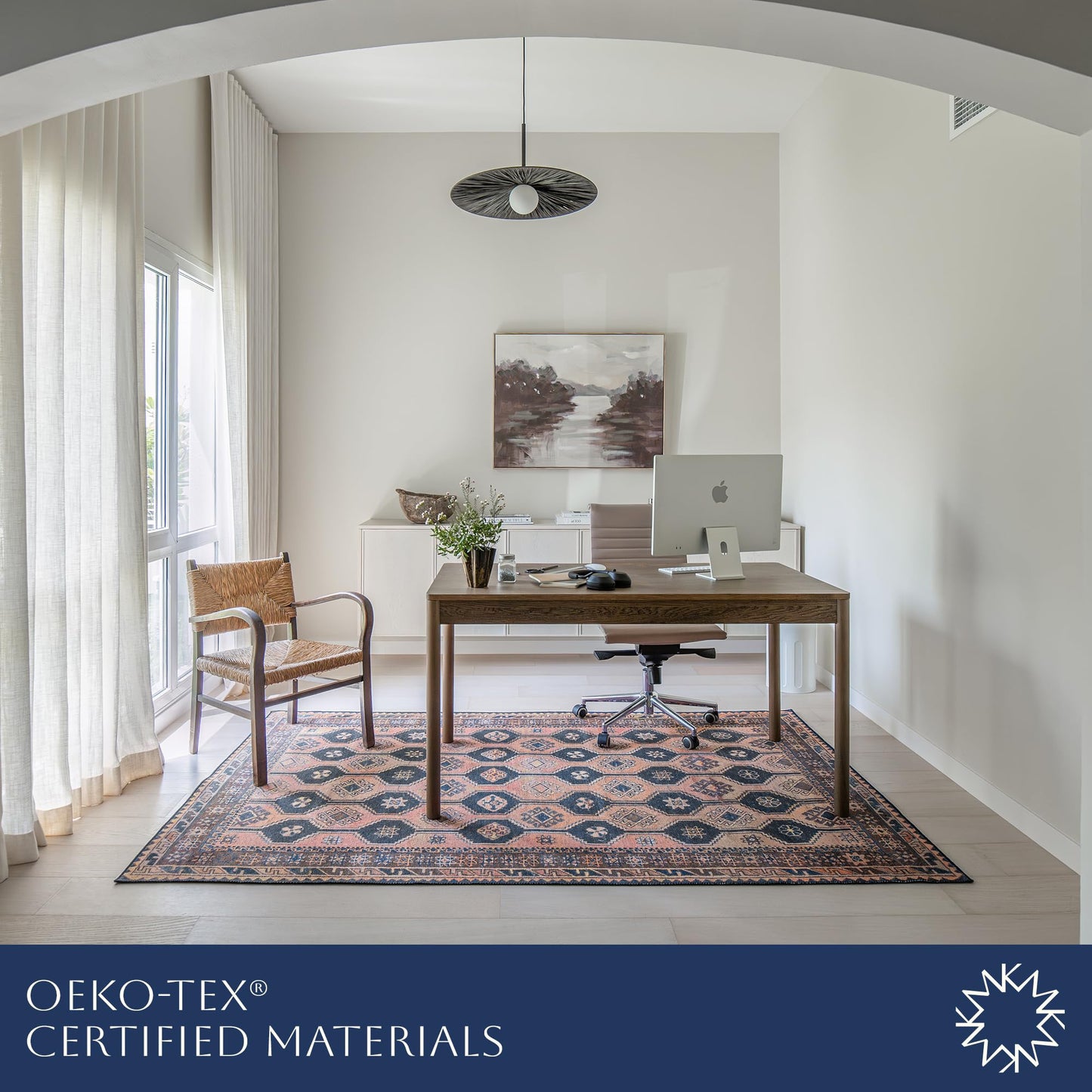 KNOTTING MATTERS Indiclay 5’ x 8’ Area Rug – Blush Pink & Deep Navy Heritage Flatweave, Low-Pile – Easy Clean Area Rug – Perfect for Living Room, Dining Room, Bedroom – Pet & Kid Friendly