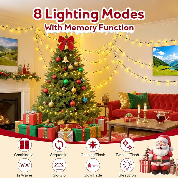 Hishine Outdoor Christmas Lights 164FT 1000LED, String Lights Indoor 8 Modes Waterproof Plug in Christmas Tree Light for Holiday, Warm White