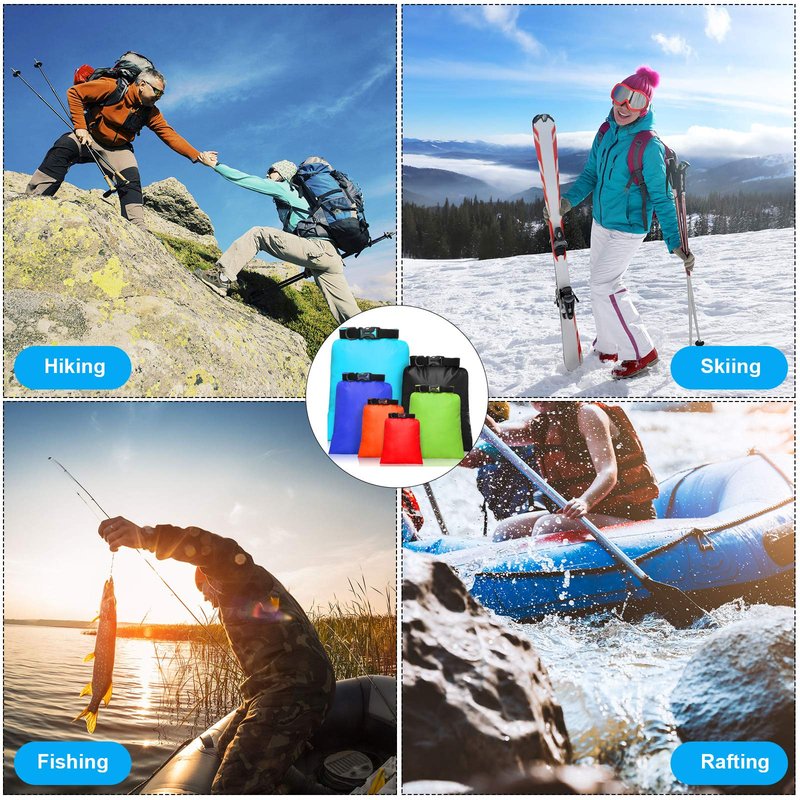 Shappy 6 Pcs 6/12 Pcs Waterproof Dry Bags, Lightweight Outdoor Waterproof Dry Stuff Sacks 15/8/5/4/3/2 L and Long Adjustable Shoulder Strap for Kayaking Rafting Boating Hiking Camping (Colors)